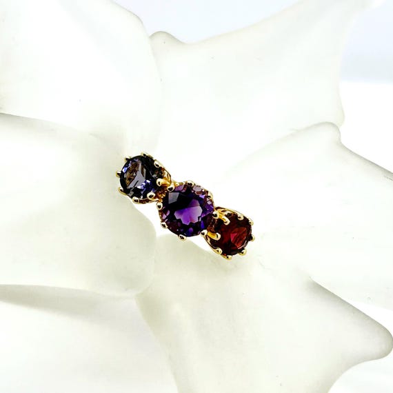 Amethyst Iolite Garnet Ring: Vintage 10k Gold Mul… - image 6
