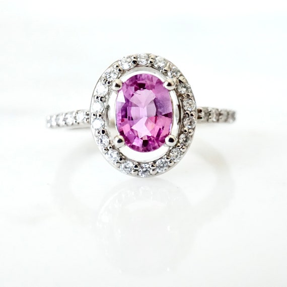 Pink Sapphire Ring, Oval Pink Sapphire Engagement 