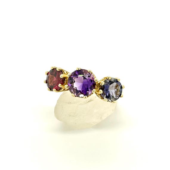 Amethyst Iolite Garnet Ring: Vintage 10k Gold Mul… - image 1