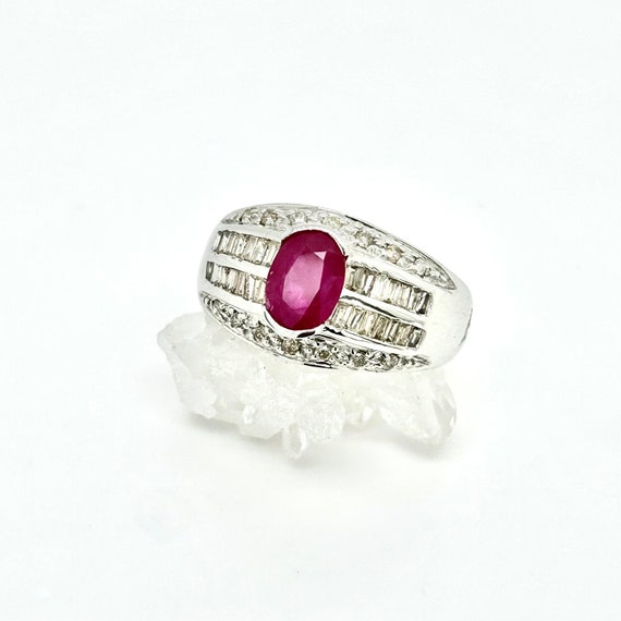 Vintage 14k White Gold Ruby Ring: Diamond Accent,… - image 2