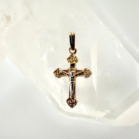 Crucifix Cross Pendant, 14k White and Gold Crucif… - image 1