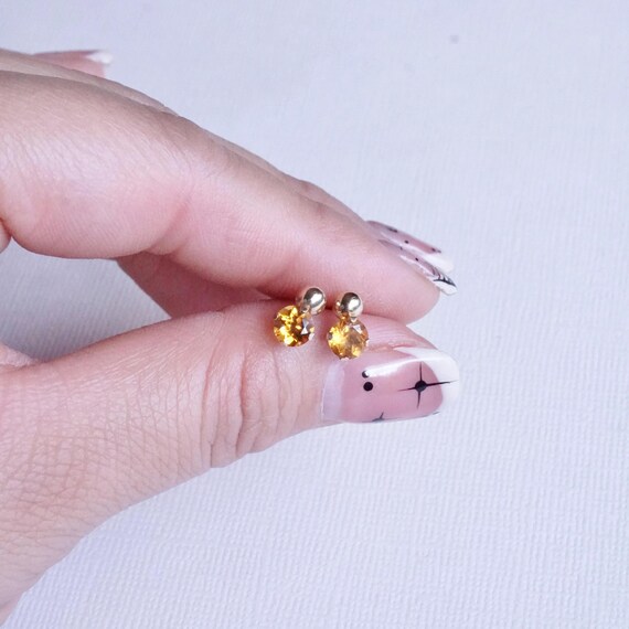 Citrine Stud Earrings: 14k Gold Ball, November Birthstone