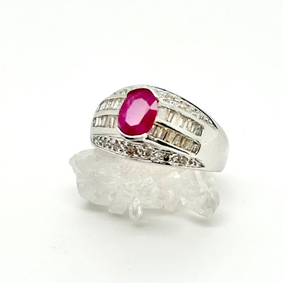 Vintage 14k White Gold Ruby Ring: Diamond Accent,… - image 1