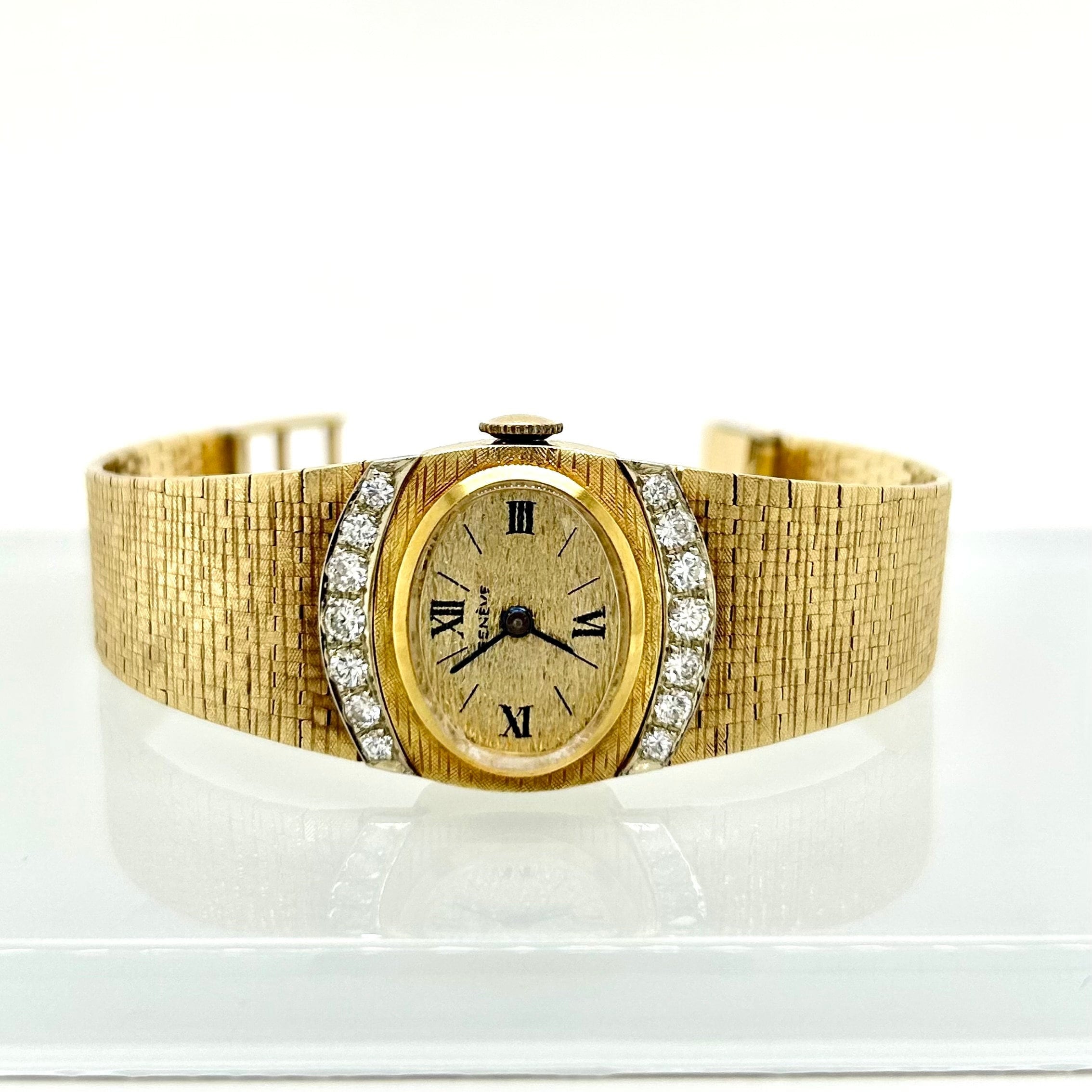 Geneve Watch Ladies Geneve Watch 14k gold Gold and Diamond Watch for Women Small Wrist Watch Gold