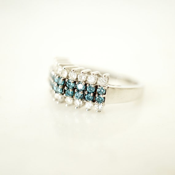 Blue and white Diamond Ring 14k White Gold, Teal … - image 6