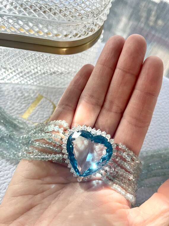 Blue Topaz Heart Necklace White Gold, Topaz Diamo… - image 3