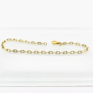 14k Yellow Gold Charm Bracelet: Solid Oval Link Chain, 7 inch