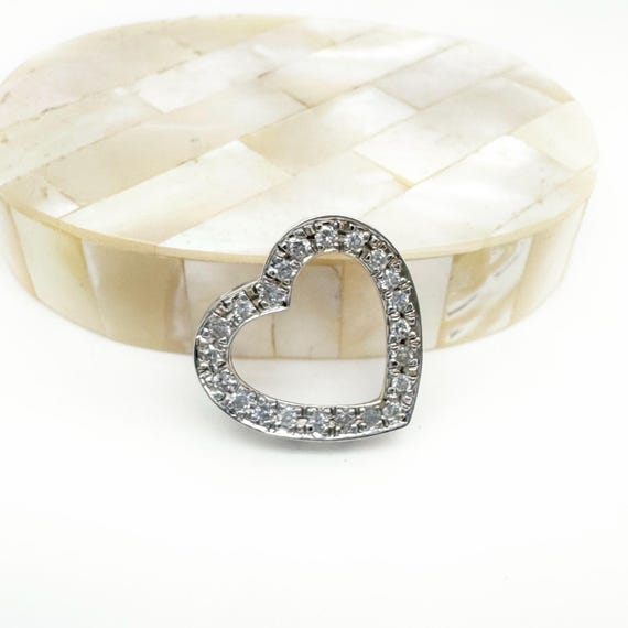 14k White Gold Diamond Heart Pendant: Open Diamond Charm