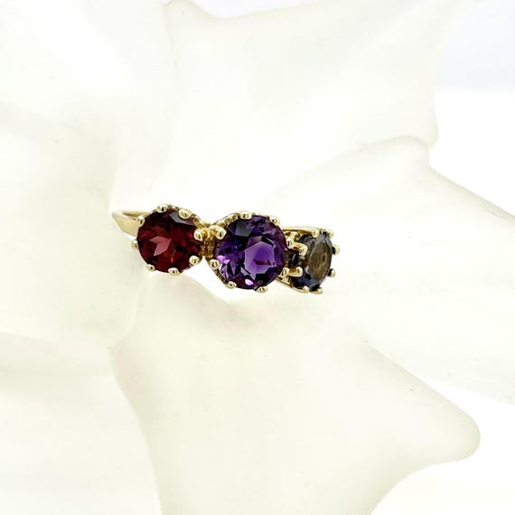 Amethyst Iolite Garnet Ring: Vintage 10k Gold Mul… - image 7