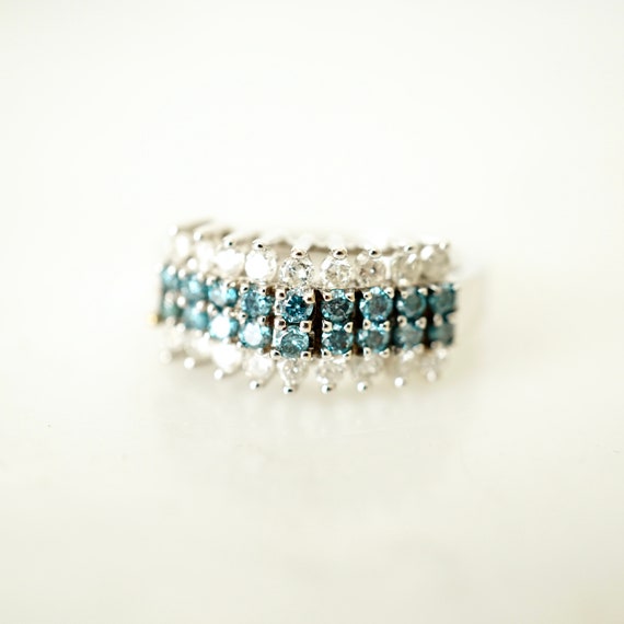 Blue and white Diamond Ring 14k White Gold, Teal … - image 4