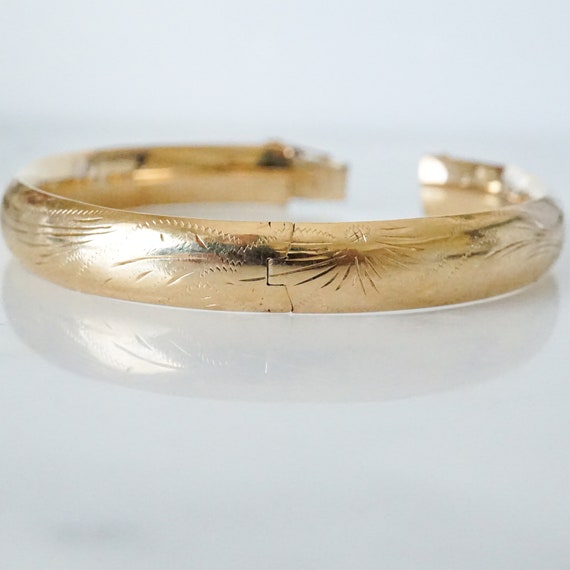 14k Gold Bangle Bracelet, 9 mm Wide Gold Bangle, … - image 4