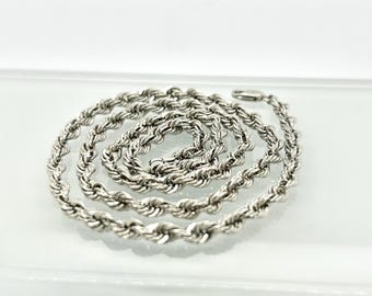 14k White Gold 18" Inch 4mm Semi-Hollow Rope Chain