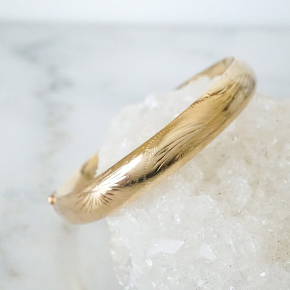 14k Gold Bangle Bracelet, 9 mm Wide Gold Bangle, … - image 3