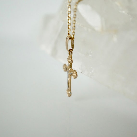 Crucifix Cross Pendant, 14k White and Gold Crucif… - image 4