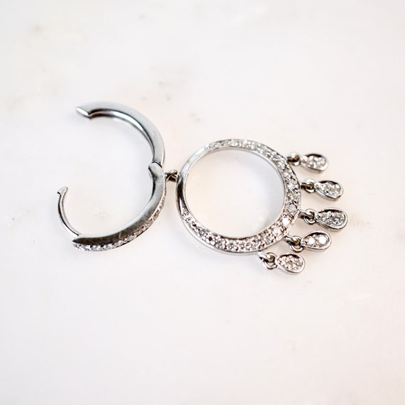 Diamond Dangle Earrings, Diamond Hoop Earrings Wh… - image 4