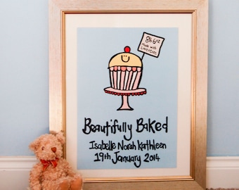 Beautifully Baked Personalised New Baby Illustration Print
