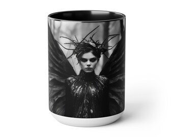 Dark, Gothic Fairy, Black & White, Multiple colors, Two-Tone Coffee Mugs, 15oz