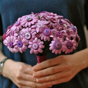 Button Bouquet, Artificial Flower bouquet, Bridal bouquet, Alternative bouquet, Wedding flowers,Purple flowers, Button Flowers, Bride to be image 2