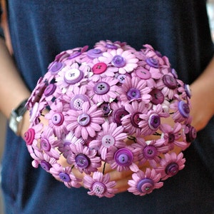 Button Bouquet, Artificial Flower bouquet, Bridal bouquet, Alternative bouquet, Wedding flowers,Purple flowers, Button Flowers, Bride to be image 4