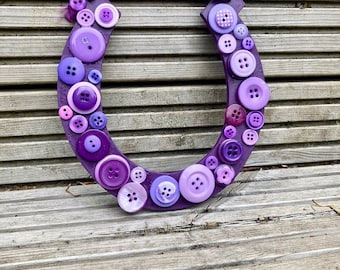 Wedding horseshoe for bride, Bride gift, Decorative horseshoe, Wooden horseshoe, Wedding keepsake, Purple wedding theme