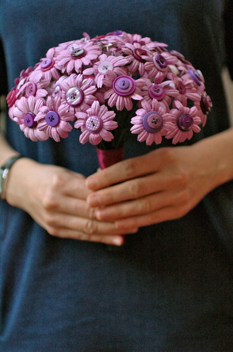 Button Bouquet, Artificial Flower bouquet, Bridal bouquet, Alternative bouquet, Wedding flowers,Purple flowers, Button Flowers, Bride to be image 2