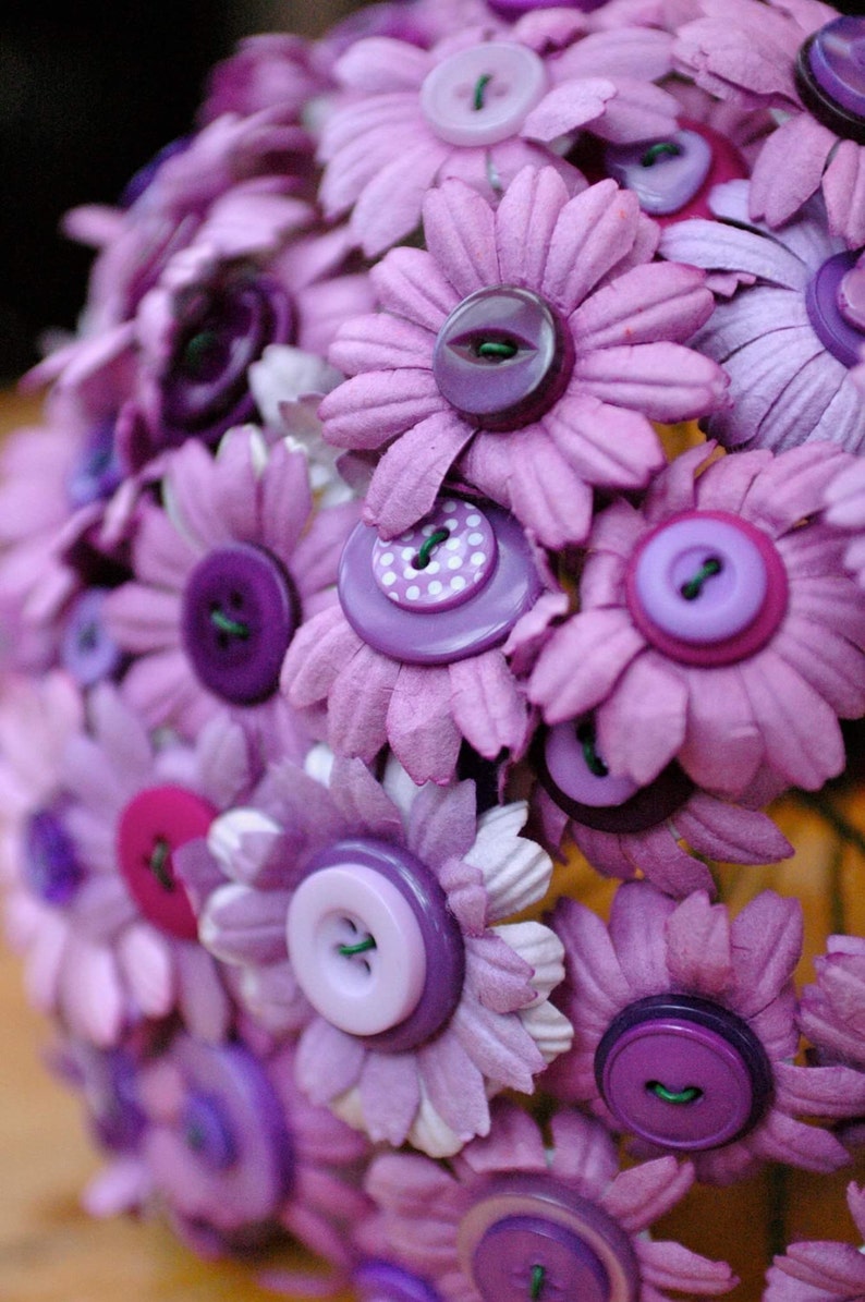 Button Bouquet, Artificial Flower bouquet, Bridal bouquet, Alternative bouquet, Wedding flowers,Purple flowers, Button Flowers, Bride to be image 3