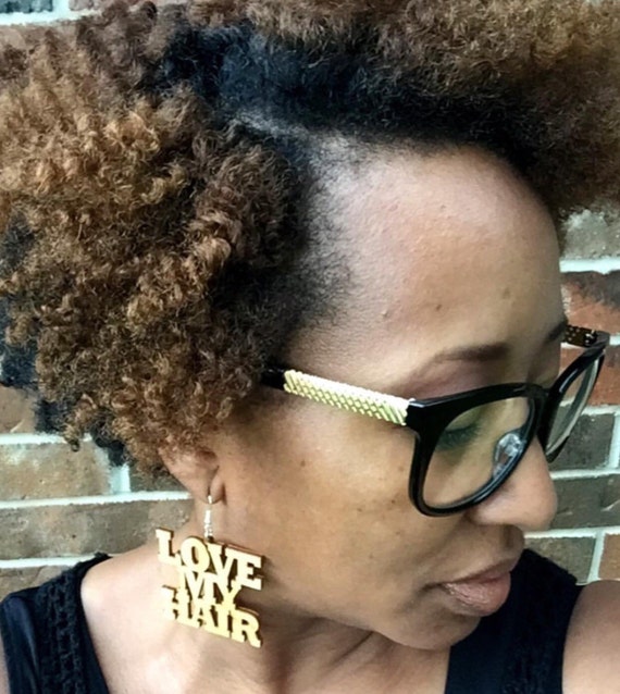 LOVE MY HAIR Natural Hair Earrings Custom | Wooden Earrings | Lightweight Black Queen Earrings | Black Colleges and Universities