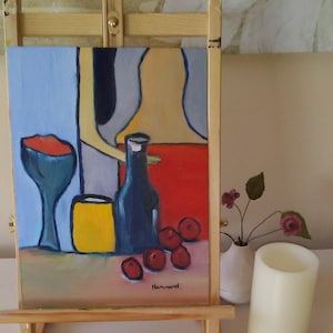 Still Life Oil Painting: Wine, Fruit, and Woman&#39;s Arm (12x9 inch)