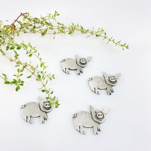Pig Magnet - Fun Handmade Pewter Personalized Gift - Picture Frame Holder Fridge Magnet Wild Canada Woods Bird Nature Dark Totem