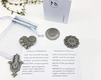 Mandala Magnets Love Protection Patience Vision Magnetic Kit  -set of 4- Fridges or steel surfaces - Customisable - Pewter Spiritual Gift