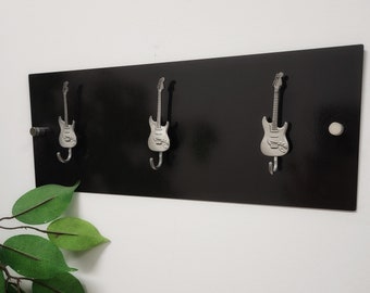 Entryway / Brushed Steel Organization Board / Hand-made Key Organization / Magnetic Hooks / Guitar / Violon / Electric guitar