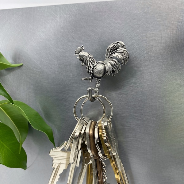 Magnetic Rooster Key Holder - Magnetic Key Hook - Magnetic Hanging Hook - Pewter Canada Souvenir - Entry Key Station - Leash Jewels Mitts