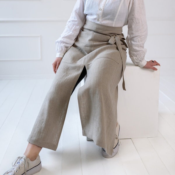 Split Leg Long Rough Linen Apron, the perfect accessory for any chef, artist, or DIY enthusiast