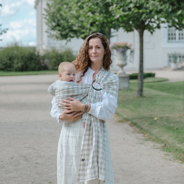 Baby LeinenRing, Karo Leinen Tragetuch, Natur Leinen Babytragetuch, Babytragetuch, Wunschfarbe Leinen Babyring