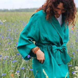 Linen robe, custom colors linen kimono robe, stonewashed linen long dressing gown, raw linen clothes, washed linen bathrobe, wedding robe