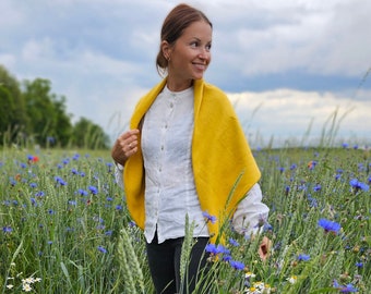 Linen shawl, large square white pink blue black green yellow linen unisex wrap shawl, red grey coral oversized linen scarf for men for women