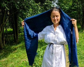 Washed linen scarf, fringed long white denim blue black green linen unisex scarf, yellow pink coral oversized linen scarf for men for women