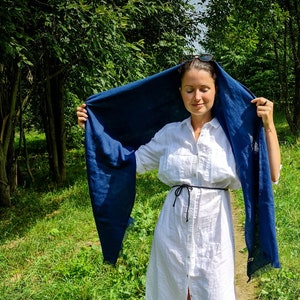 Washed linen scarf, fringed long white denim blue black green linen unisex scarf, yellow pink coral oversized linen scarf for men for women image 1