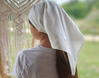 White linen bandana, custom color linen headscarf, natural linen triangle scarf, mustard pink yellow blue black green summer hair wrap