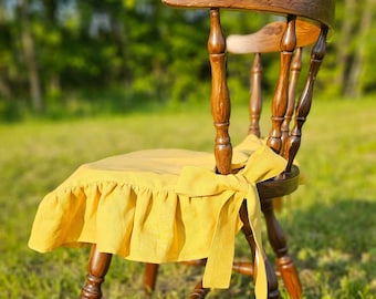 Linen chair cover, ruffled chair cover, custom color linen chair cover with ruffles, shabby chair cover, linen white black chair slipcover