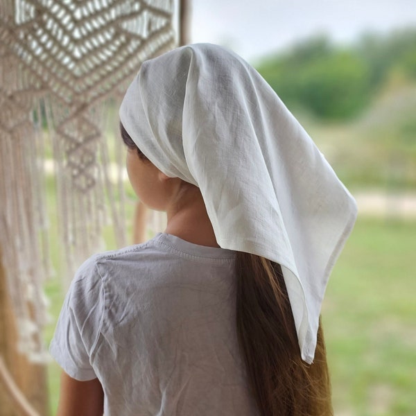 Witte linnen bandana, aangepaste kleur linnen hoofddoek, natuurlijke linnen driehoekige sjaal, mosterdroze geel blauw zwart groen zomer haar wrap