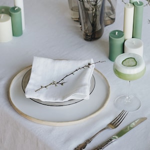 White linen table napkins set, off white linen napkins, ivory linen napkins, stonewashed white wedding napkins with wide edge mitered corner image 1