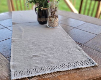 Rustic linen table runner, vintage linen runner, stonewashed farmhouse table runner, rough linen fabric table runner, rustic table decor