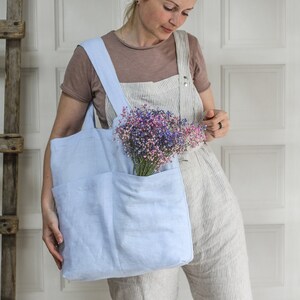 Washed linen tote bag, black brown white red yellow rust green linen shopping bag, oversized linen beach market bag, aesthetic tote bag