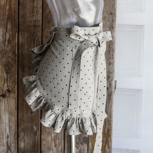 Apron with frills, ruffled linen bistro apron, natural linen kitchen ruffle dress, short linen apron with ruffles and pocket