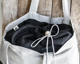 Large linen bag, natural linen tote bag, capacious tote bag, big shopping bag, large linen beach bag, rustic tote bag with pockets