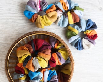 Linen Scrunchie Patchwork, Zero Waste Leinen Reste Haar Scrunchie Set, handgemachtes Haarband, Haargummi