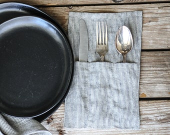 Linen cutlery case, natural linen cutlery bag set, table linen cutlery pouch decor, linen cutlery holder, cutlery pocket