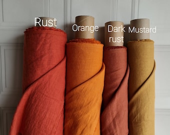 Custom color linen fabric, softened washed burnt orange linen fabric for clothes for bedding, brick red dark rust green linen by the meter