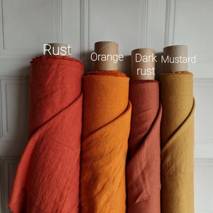Linen fabric, softened washed burnt orange linen fabric for clothes, rust linen for bedding, brick red dark rust  linen by the meter
